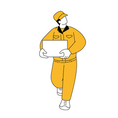 配達をする作業服の男性のシンプルなイラスト
