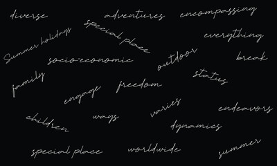 Handwritten Different Words on Simple Black background. Vector Illustration