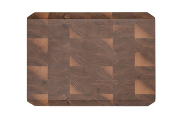 Bespoke black walnut edge grain cutting board isolated on white background