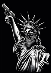 Fototapeta premium Statue of freedom: symbol of freedom with covered face and raised weapon