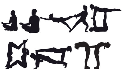 silhouette of a person in different yoga pose