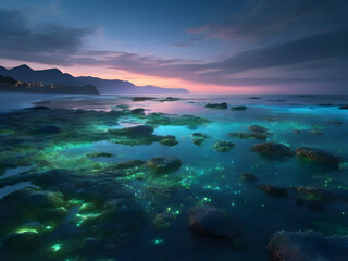 Fototapeta na wymiar sunset over the glowing sea