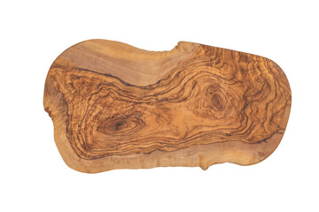 Olive wood cutting or serving board isolated on white background