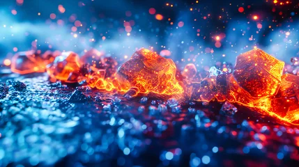 Foto op Plexiglas Glowing Fire and Heat, Red and Orange Flames in Dark Background, Concept of Burn, Hell, and Warmth, Abstract Inferno Design © MdIqbal