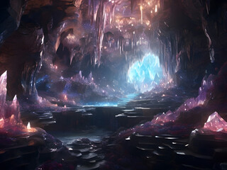 magical cave with crystals all over