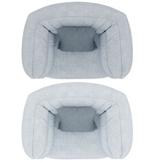 The sofa's top view is isolated in the background with an oil paint style 3d rendering