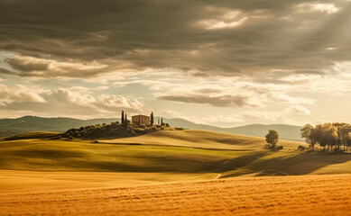 Fototapeta premium Hügelige Landschaft in der Toskana, Italien, Europa, Generative AI