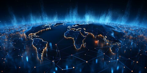 Futuristic global network overlay on Earths surface forming a digital grid. Concept Technology, Global Network, Digital Grid, Earth's Surface, Futuristic