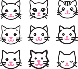 Cute cartoon cat doodle set, funny vector icons. Hand drawn sketch style cat characters faces