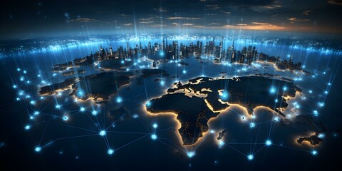 Digital Grid: A Futuristic Global Network Overlay on Earth's Surface. Concept Future Technology, Global Connectivity, Earth's Overlay, Digital Mapping, Grid Network