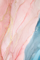 Obraz premium Beautiful background with smudges and stains alcohol ink. Abstract blue, red art with gold.