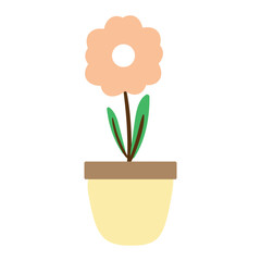 Hand drawing of pink flowers in a cute pot. cute flower cartoon