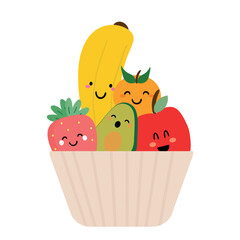 cartoon hand drawing of various cute fruits. cute fruit cartoons, for stickers


