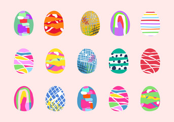 Happy easter. Set of Easter eggs. Easter symbol with abstract pattern in retro style. Vector illustration