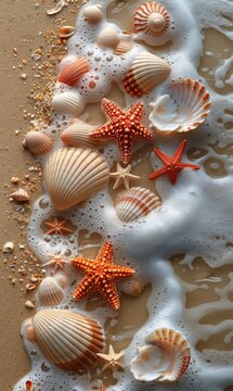 Shells and Starfish Painting on a Beach