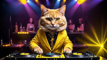 Golden Feline DJ: Party Cat in the Mix