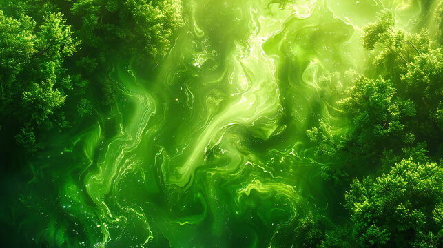 Fluid green and blue abstract art, a creative mix of ink and water, evokes fantasy and motion in a vibrant texture