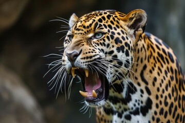Jaguar rugiendo, primer plano enfocado