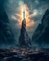 Foto op Plexiglas Sagenhaftes Schwert Excalibur des mystischen König Artus, Generative AI © pwmotion