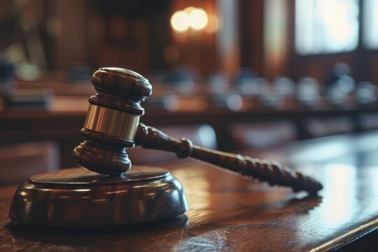 Martillo de juez en sala de audiencias borrosa concepto de juicio