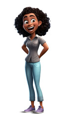 Photo of 3d cartoon character black girl in professional dress