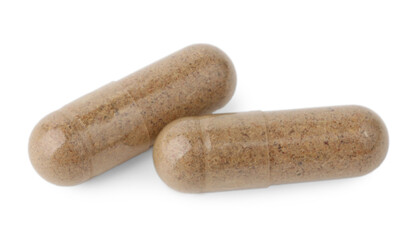 Vitamin capsules isolated on white. Health supplements