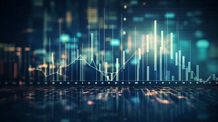 Dynamic Financial Growth: Stock Market Perspective with Digital Charts on Dark Blue Background