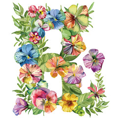 Illustration design letters watercolor flowers 