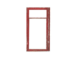 Old red wooden window frame isolated on transparent background.