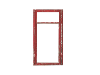 Old red wooden window frame isolated on transparent background.