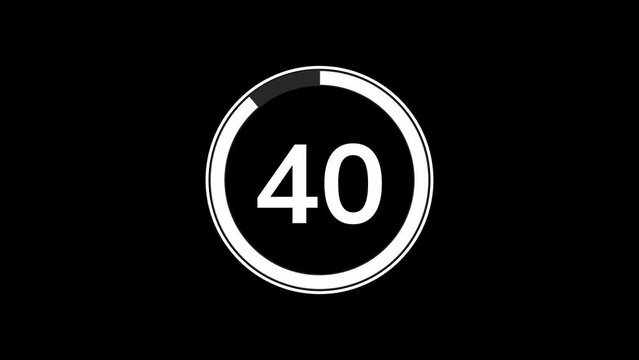 45 seconds countdown timer animation with simple flat modern white circle indicator animation on black background