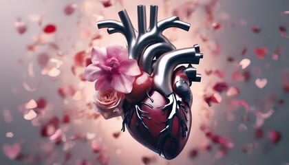 Human heart with flowers, love and emotion concept, good hearted person, help and charity