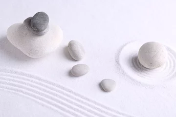 Foto op Canvas Zen garden stones on white sand with pattern, flat lay © New Africa