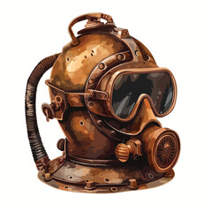 Vector illustration retro diving suit helmet vintage - obrazy, fototapety, plakaty