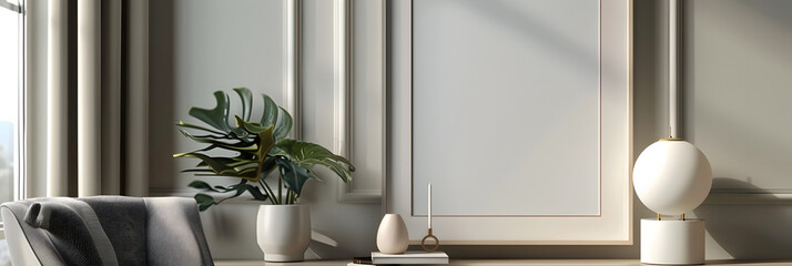 Mockup poster frame close up, 3d render interior of a room