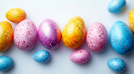 Fototapeta premium Easter Eggs Celebration: A colorful spring tradition with painted eggs, candy, and chocolate symbolizing April's bright season