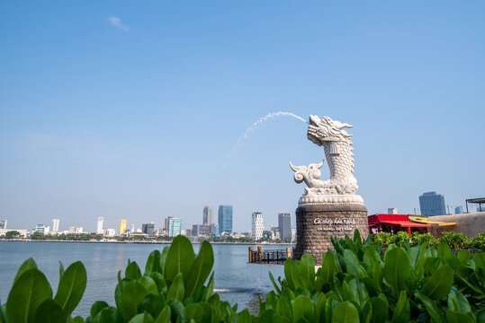 The carp turning into (Ca Chep Hoa Rong)a dragon statue in Da Nang ,
a special significance for the tourism activities of the city.
Viewpoint Ca Chep Hoa Rong da nang city, vietnam.