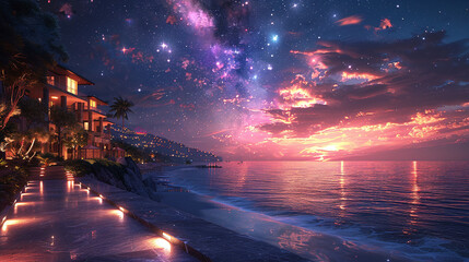 Stunning views of the seashore, sea and starry sky
