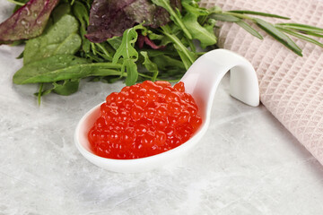 Red caviar in the bowl