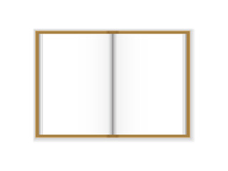 Opened notebook mockup. Blank white pages opening book or magazines brown kraft paper cover mockup template. Isolated on white background. Ready to use for your business. Vector illustration.