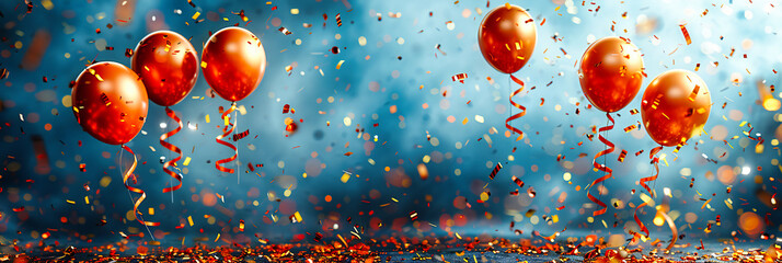 Celebration captured in vibrant confetti and balloons, marking moments of joy and festivity with colorful abandon - obrazy, fototapety, plakaty