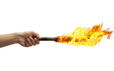 A hand holding a torch isolated on transparent background.