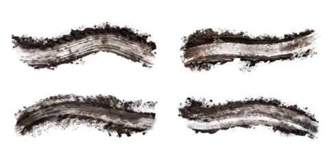 Set of brown tire tracks isolated on transparent background.