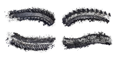 Set of black tire tracks isolated on transparent background. - 744483146