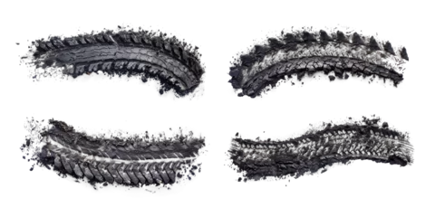 Fotobehang Set of black tire tracks isolated on transparent background. © comicsans