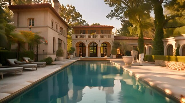 Swimming pool in the backyard of a luxury home exterior