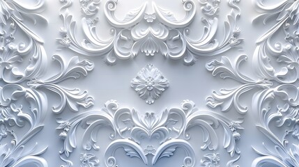 A close up of a white wall with a floral design.
