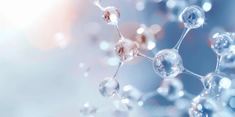 3d molecules organic compounds blue background,Collagen Skin Serum and Vitamin , Pink bubbles in water, playful and vibrant, for beauty skin care cosmetics, spa products, or feminine branding,