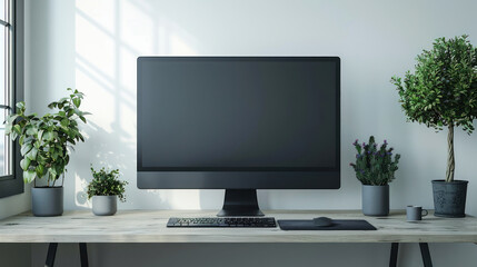 Screen Mockup of a Desktop Computer and Monitor on a White Background with Keyboard
