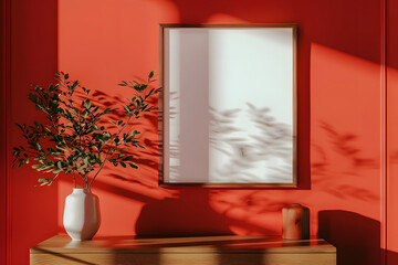 Mockup frame close up in interior red background